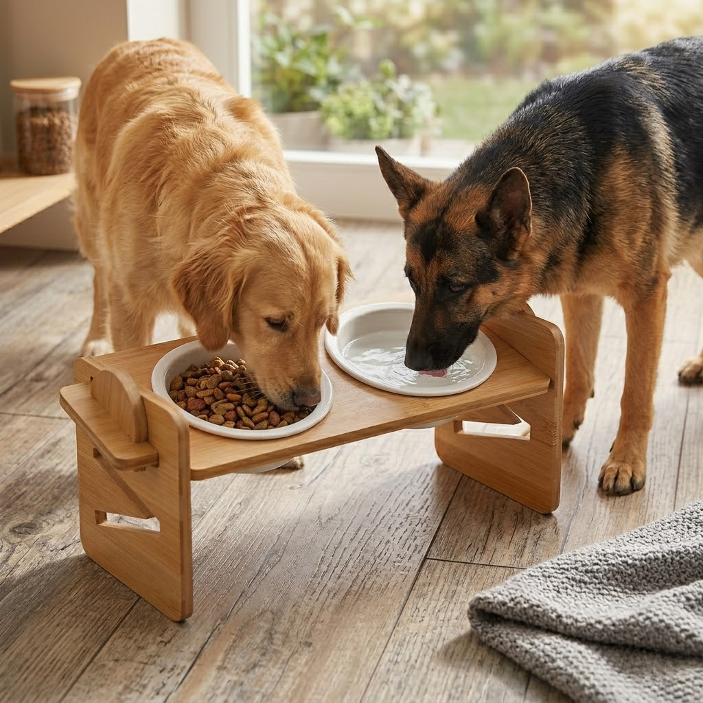 Elevated Bamboo Pet Feeder Station