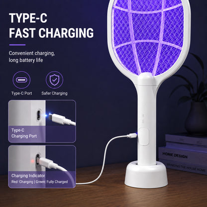 Moonlight White 8-LED Rechargeable Mosquito Swatter & Bug Zapper Lamp