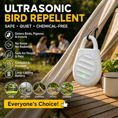 🔥 Buy 3 Get 2 FREE! 🦅 Scare Away Birds Without Harm – Portable Ultrasonic Bird Repellent Keychain