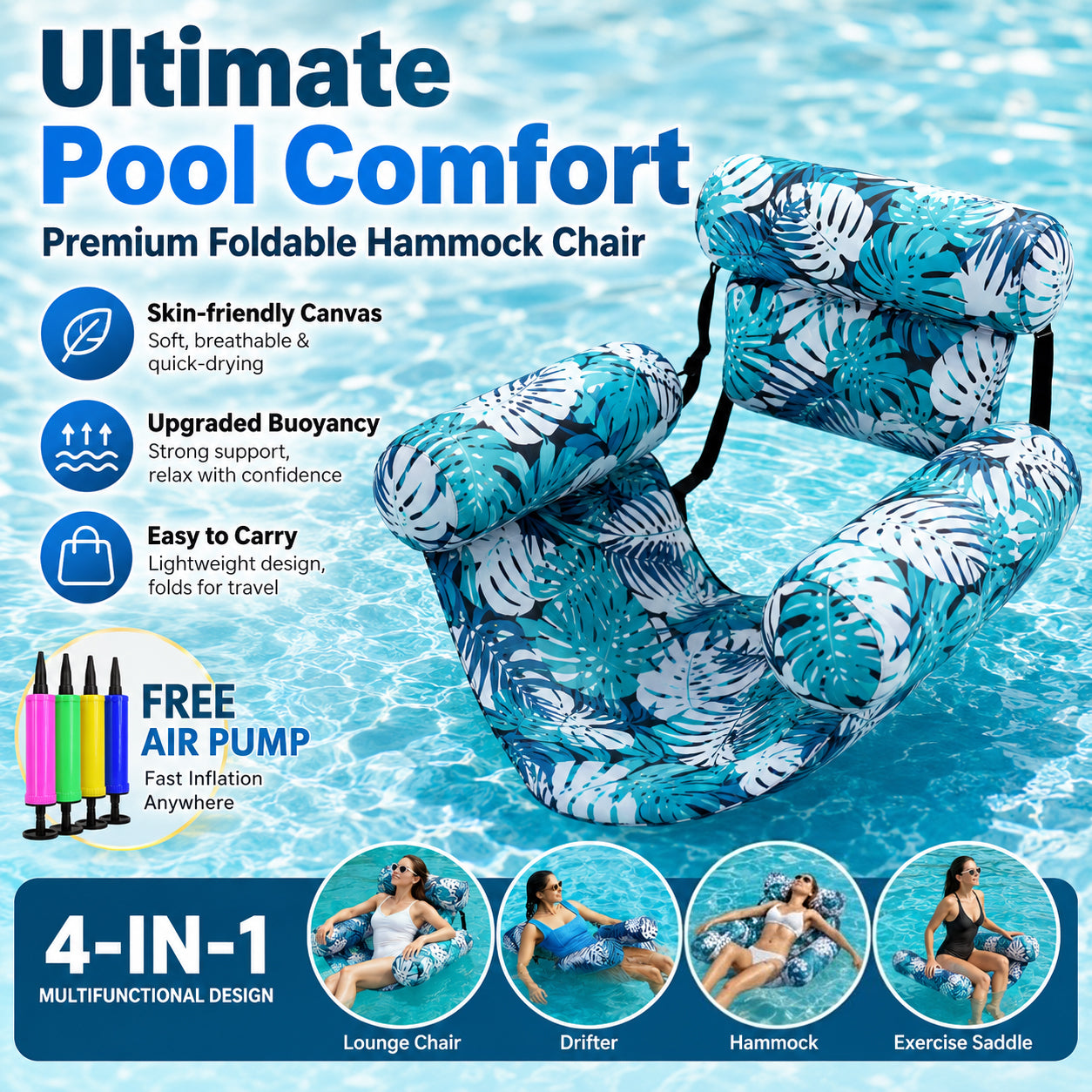 The Ultimate 4-in-1 Pool Float Chair (Free Pump Included)