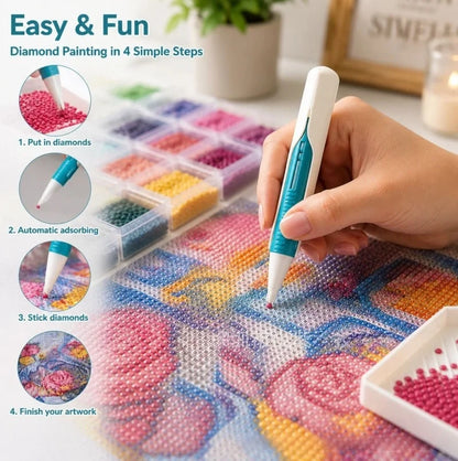 ⏰ Last Day 50% OFF – 💎 Automatic Diamond Painting Bead Dispenser Pen & Tray Set