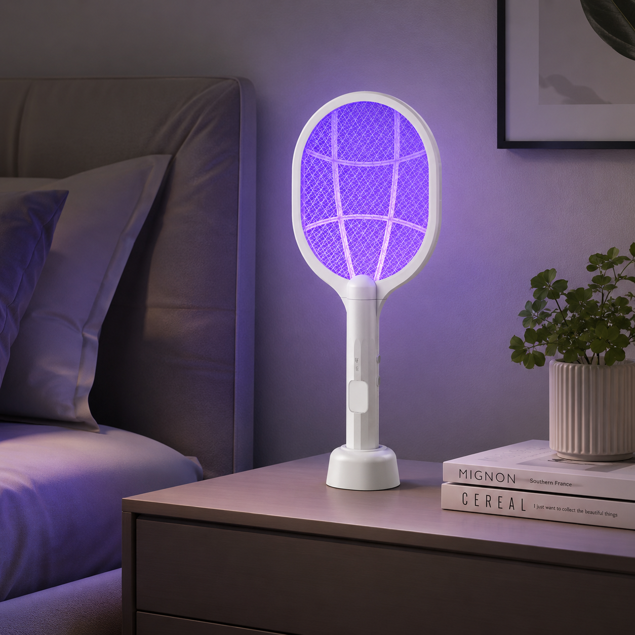 Moonlight White 8-LED Rechargeable Mosquito Swatter & Bug Zapper Lamp