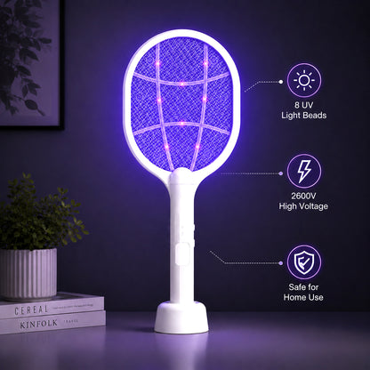 Moonlight White 8-LED Rechargeable Mosquito Swatter & Bug Zapper Lamp