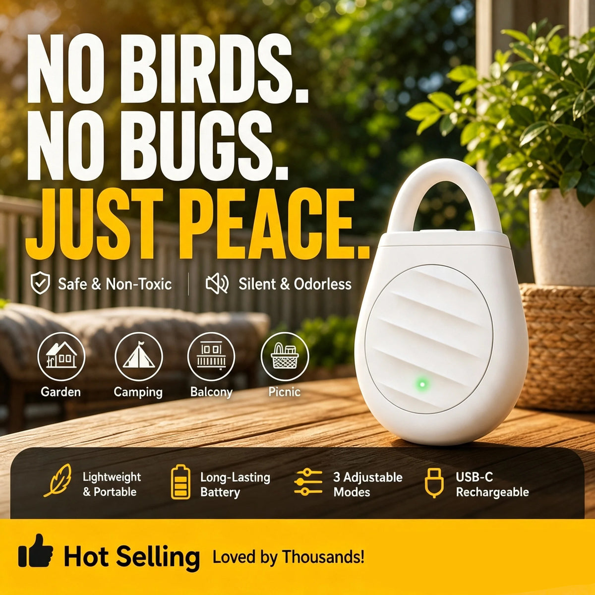 🔥 Buy 3 Get 2 FREE! 🦅 Scare Away Birds Without Harm – Portable Ultrasonic Bird Repellent Keychain