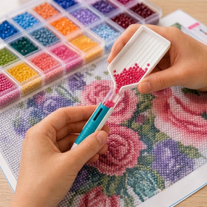 ⏰  Buy 3 Get 2 FREE – 💎 Automatic Diamond Painting Bead Dispenser Pen & Tray Set