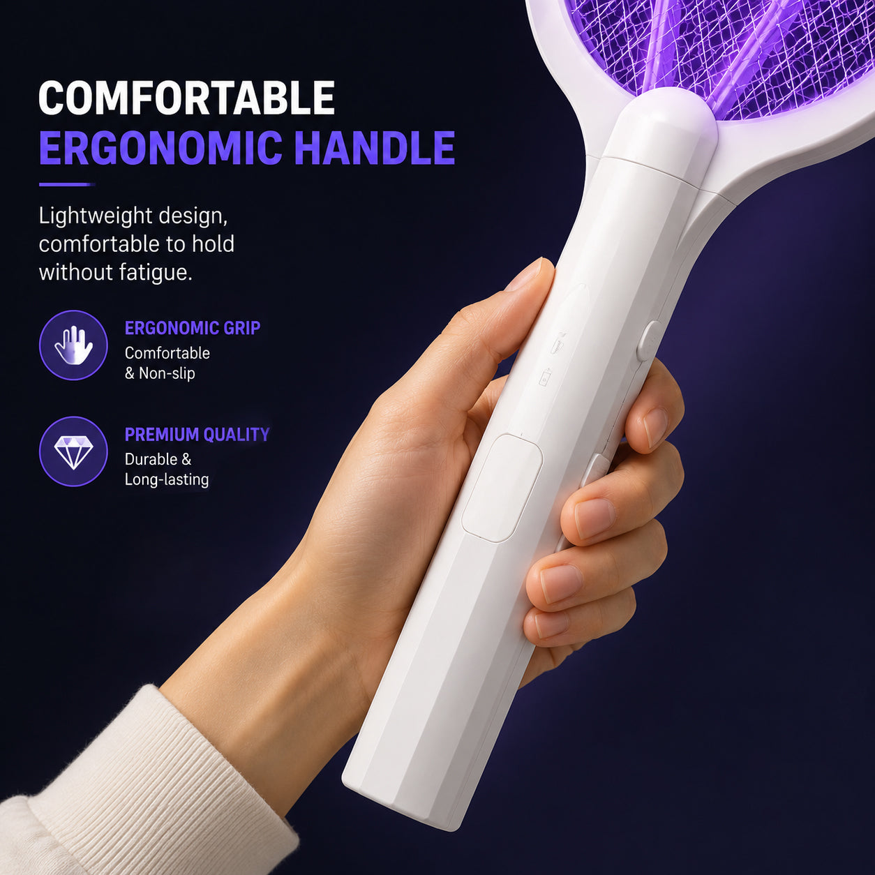 Moonlight White 8-LED Rechargeable Mosquito Swatter & Bug Zapper Lamp