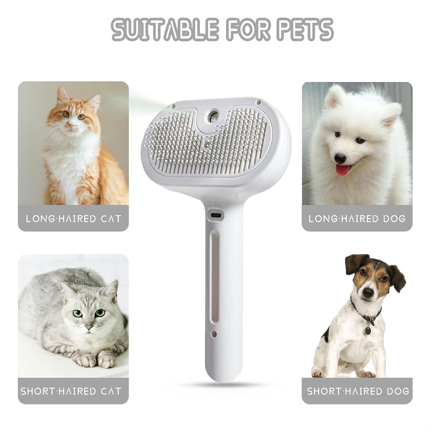 LED Mist Pet Grooming Brush for Cats & Dogs