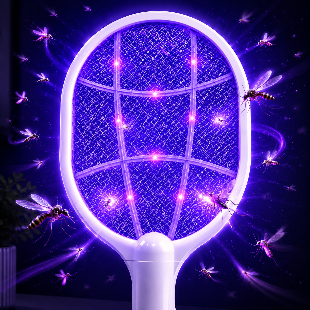 Moonlight White 8-LED Rechargeable Mosquito Swatter & Bug Zapper Lamp