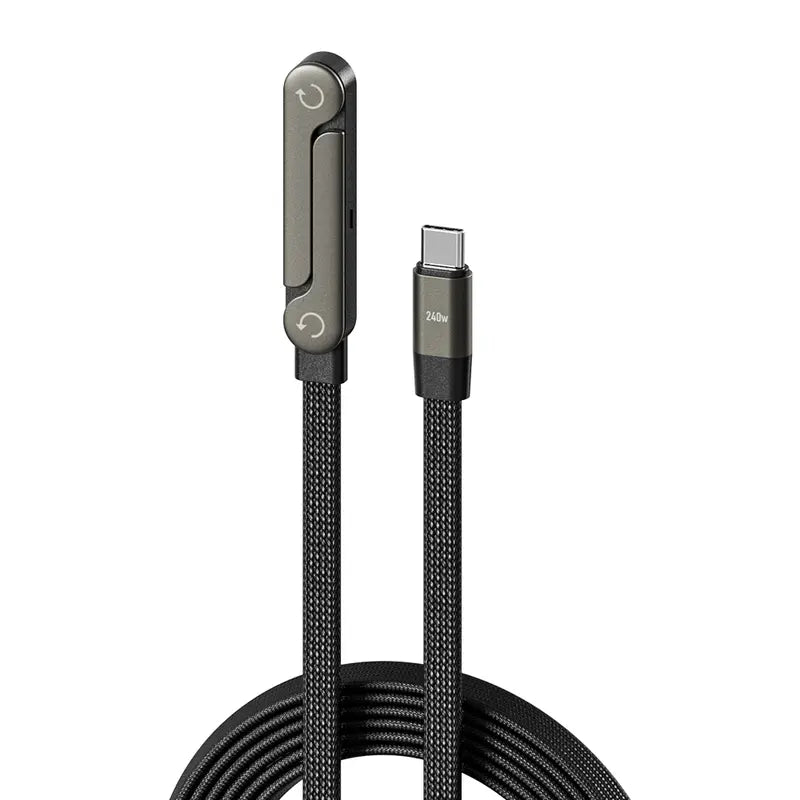 📱240W PD Fast Charge Data Cable with Integrated Folding Kickstand, Durable Nylon Braided 90° Elbow Design