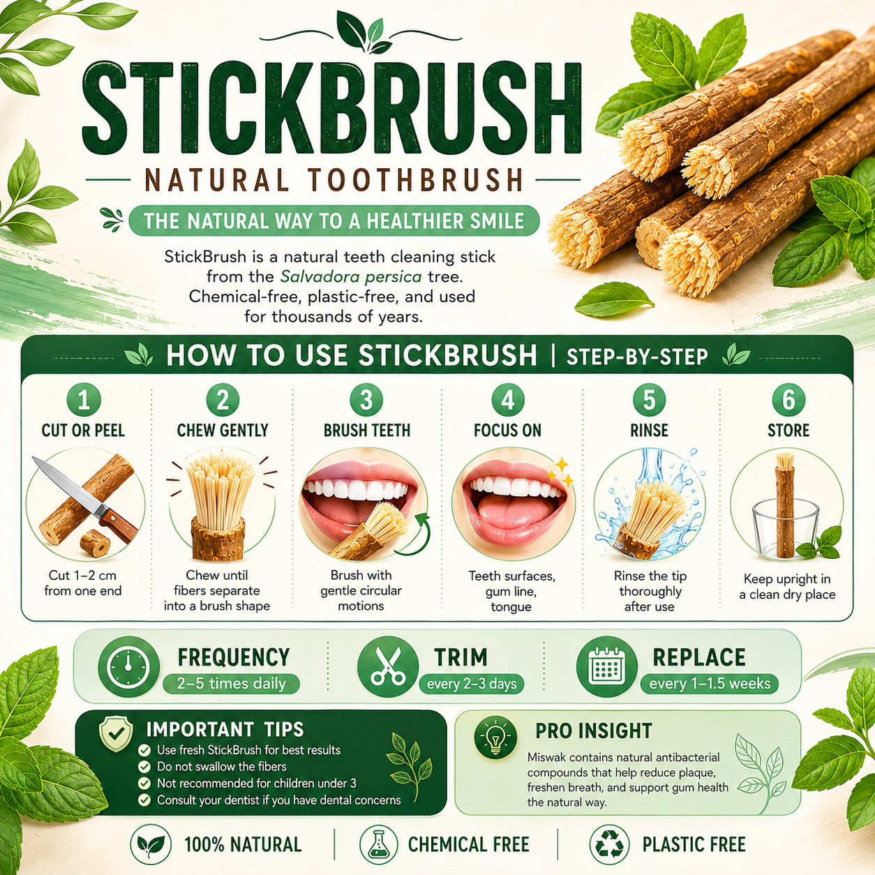 StickBrush Mint — Natural Miswak Toothbrush Stick
