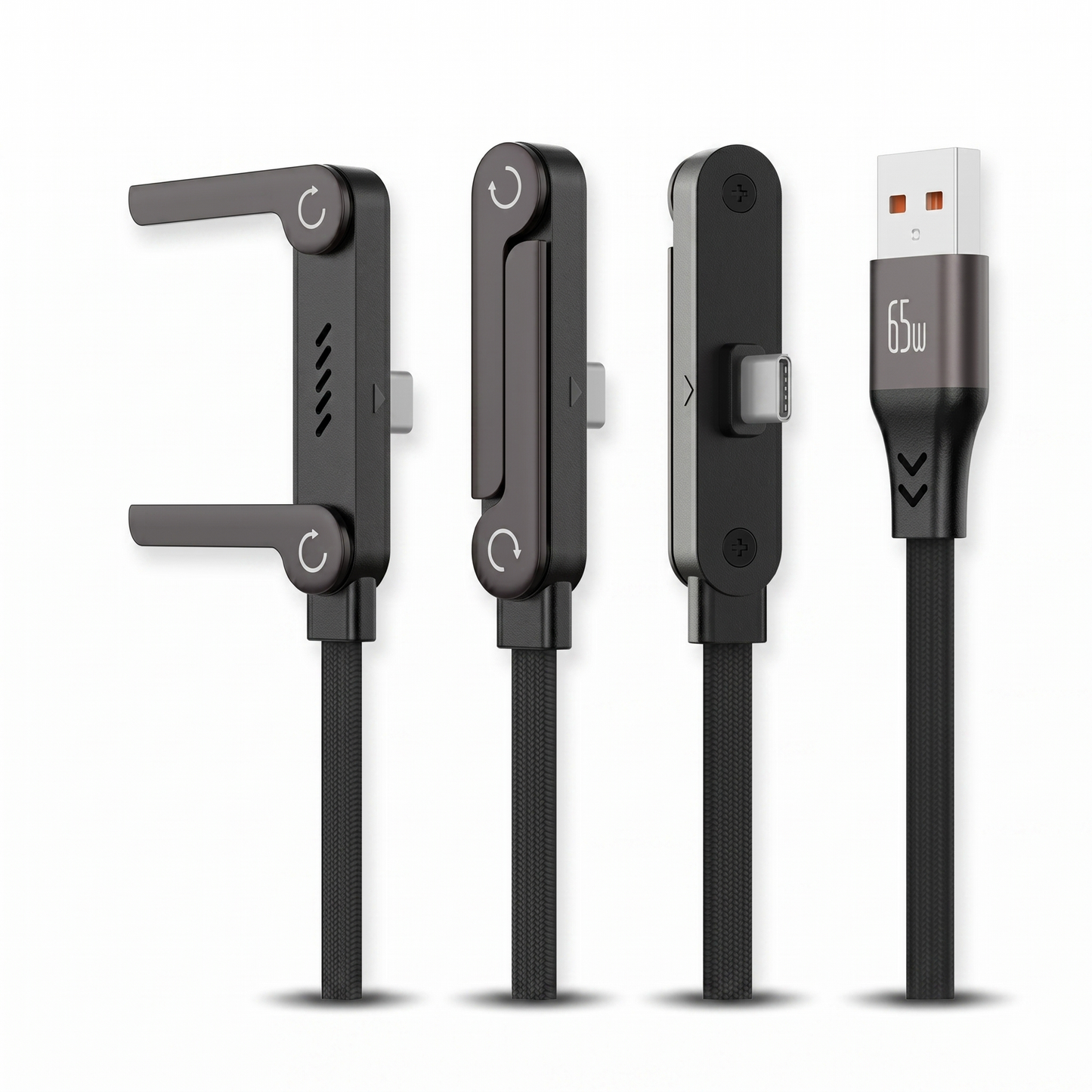📱240W PD Fast Charge Data Cable with Integrated Folding Kickstand, Durable Nylon Braided 90° Elbow Design