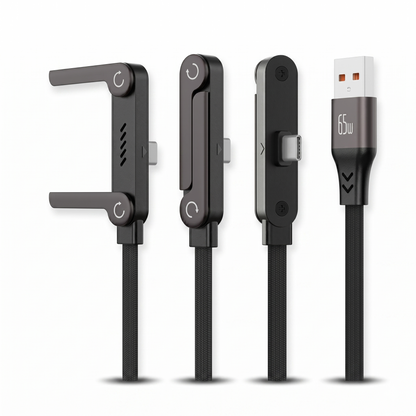 📱240W PD Fast Charge Data Cable with Integrated Folding Kickstand, Durable Nylon Braided 90° Elbow Design