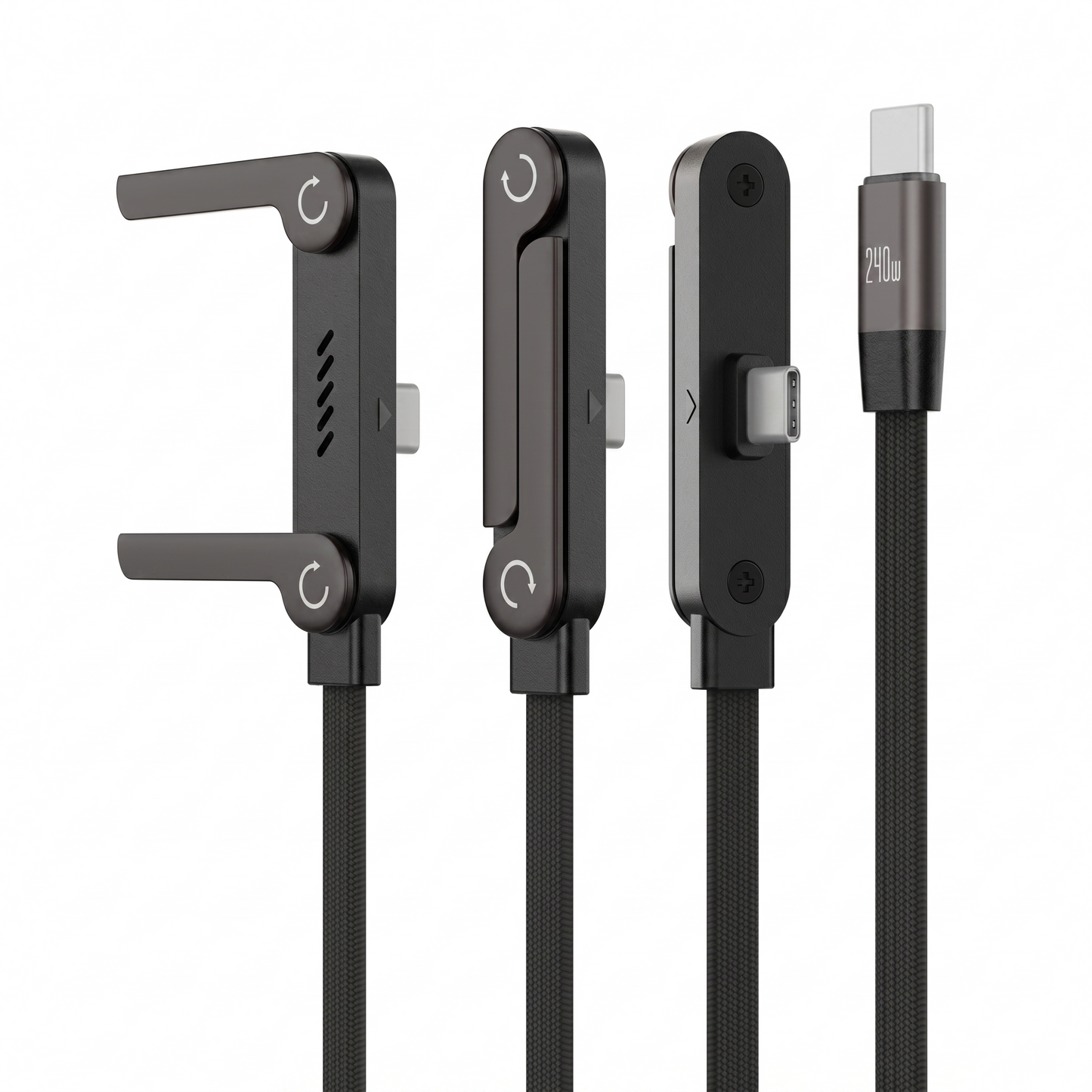 📱240W PD Fast Charge Data Cable with Integrated Folding Kickstand, Durable Nylon Braided 90° Elbow Design