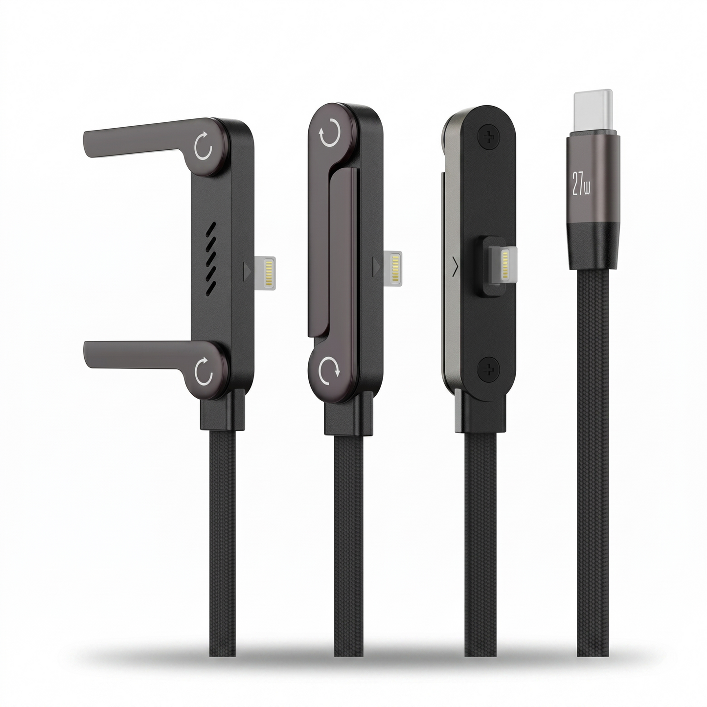 📱240W PD Fast Charge Data Cable with Integrated Folding Kickstand, Durable Nylon Braided 90° Elbow Design