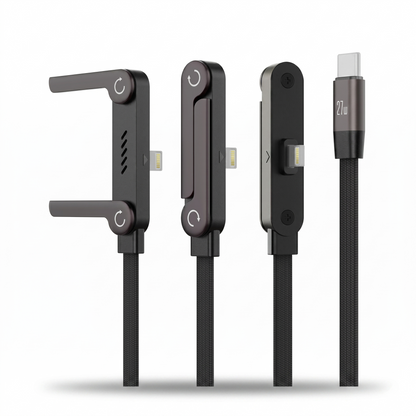 📱240W PD Fast Charge Data Cable with Integrated Folding Kickstand, Durable Nylon Braided 90° Elbow Design