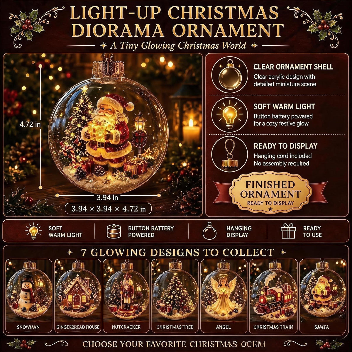 🔥 Buy 3 Get 2 FREE 🎄Glowing Christmas Diorama Ornament – A Tiny Winter World in the Palm of Your Hand👼