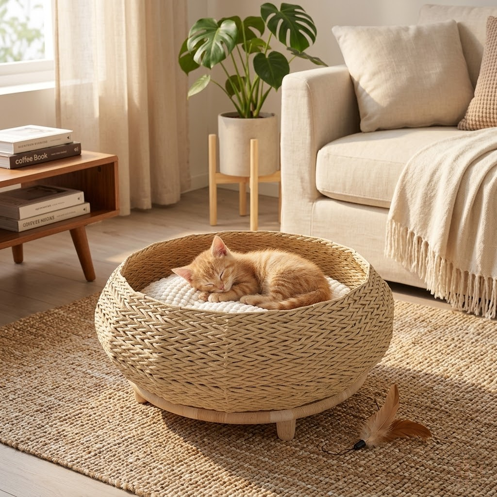 Handcrafted Woven Elevated Cat Bed