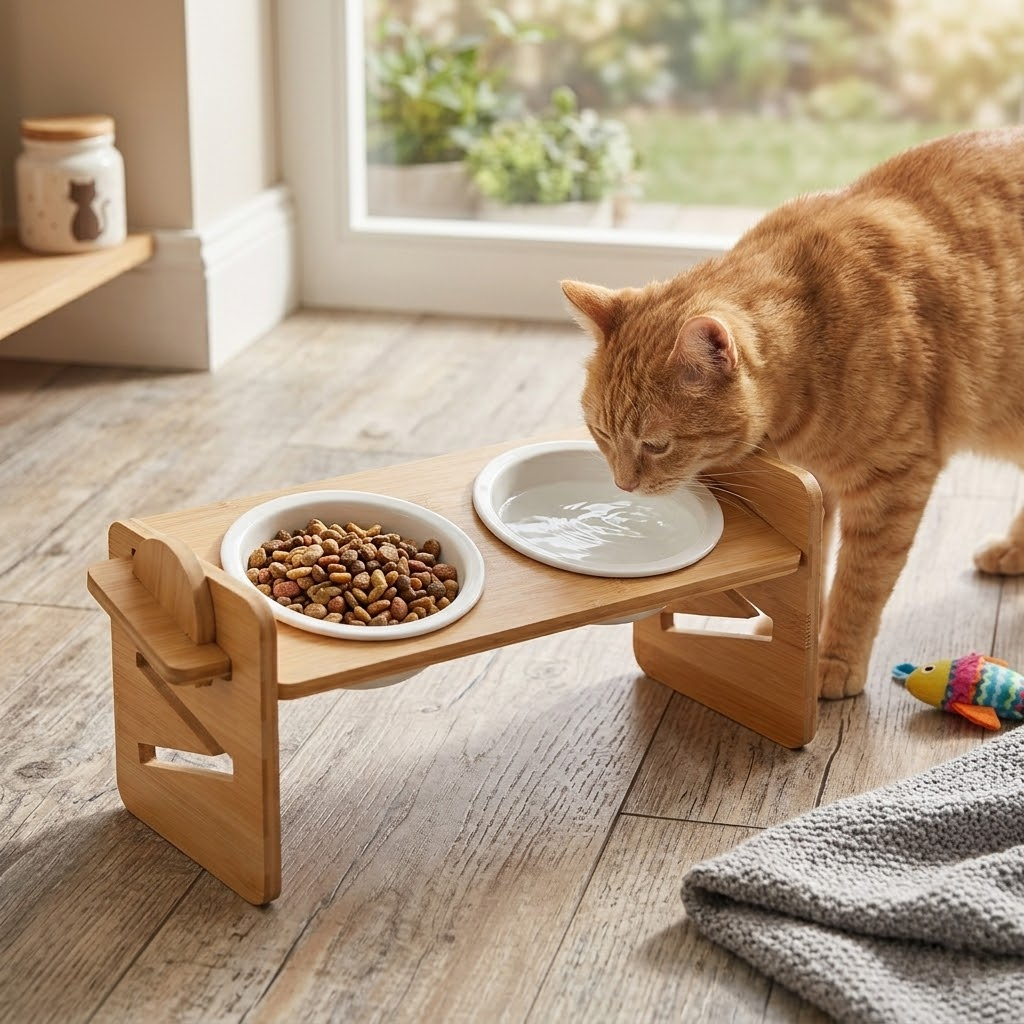 Elevated Bamboo Pet Feeder Station